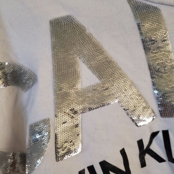 Calvin Klein Y2K Sequin SpellOut Raw Hem Long Sleeve Crop Top Size XS - Picture 5 of 9